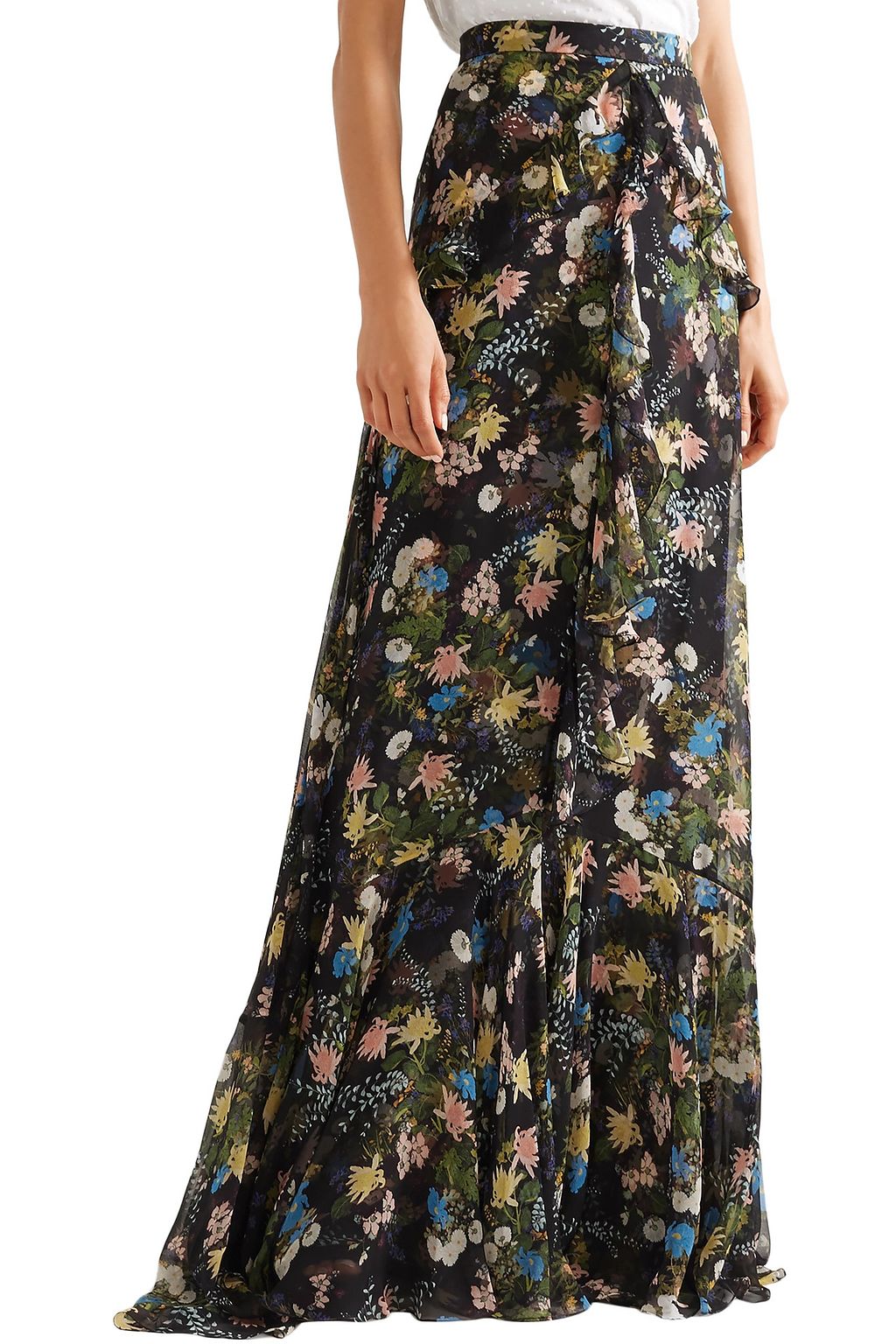 ERDEM Alison ruffled floral-print silk-voile maxi skirt