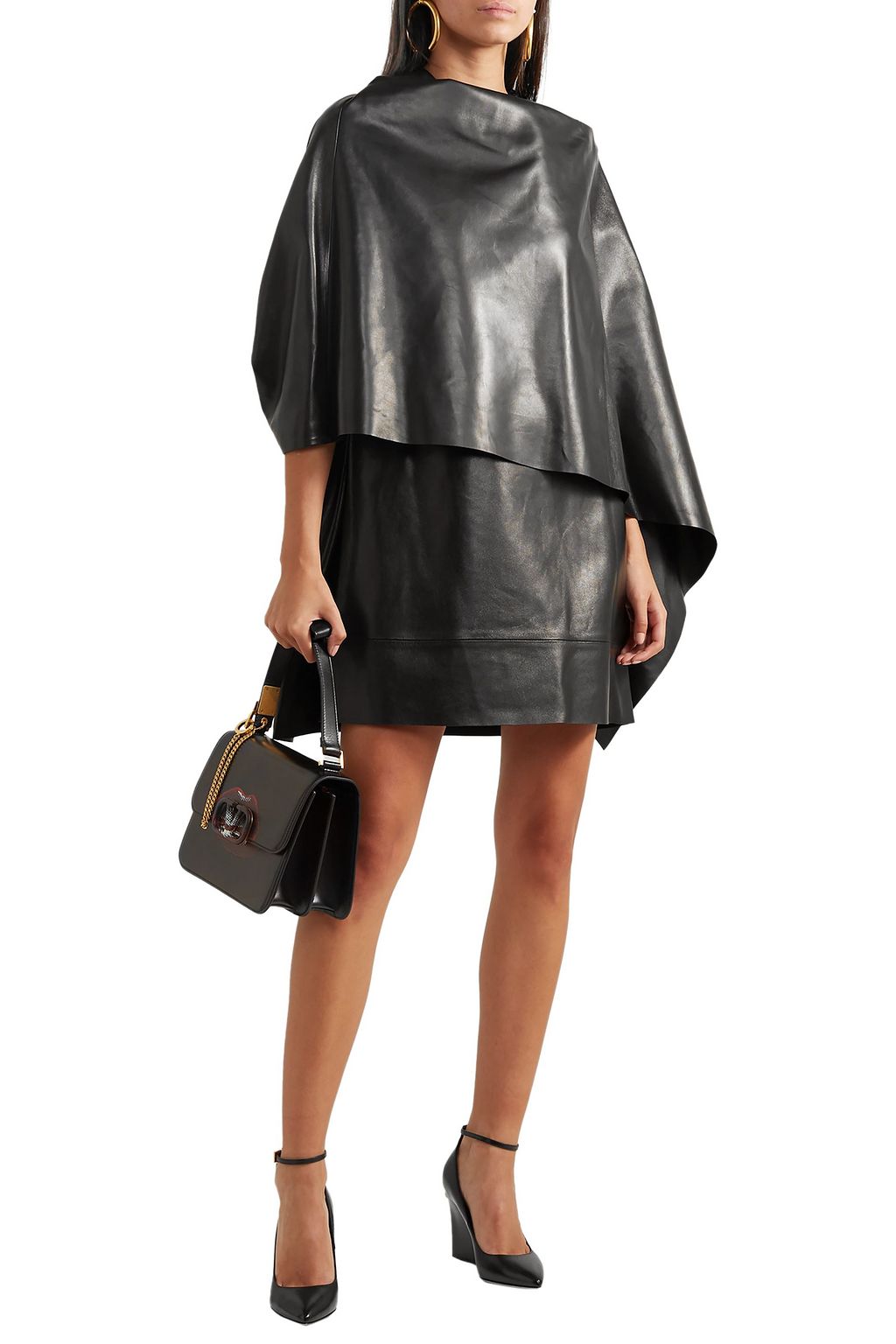 VALENTINO GARAVANI Cape-effect leather mini dress
