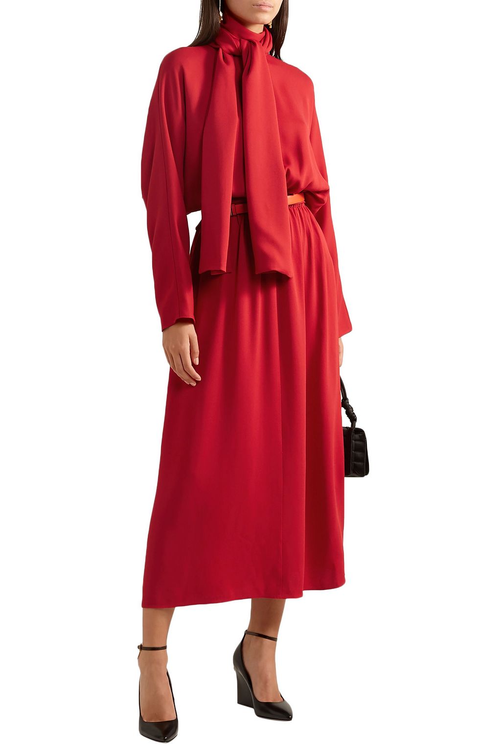 VALENTINO GARAVANI Tie-neck crepe midi dress