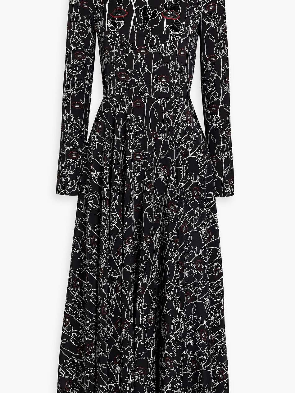 embellished printed silk midi dress