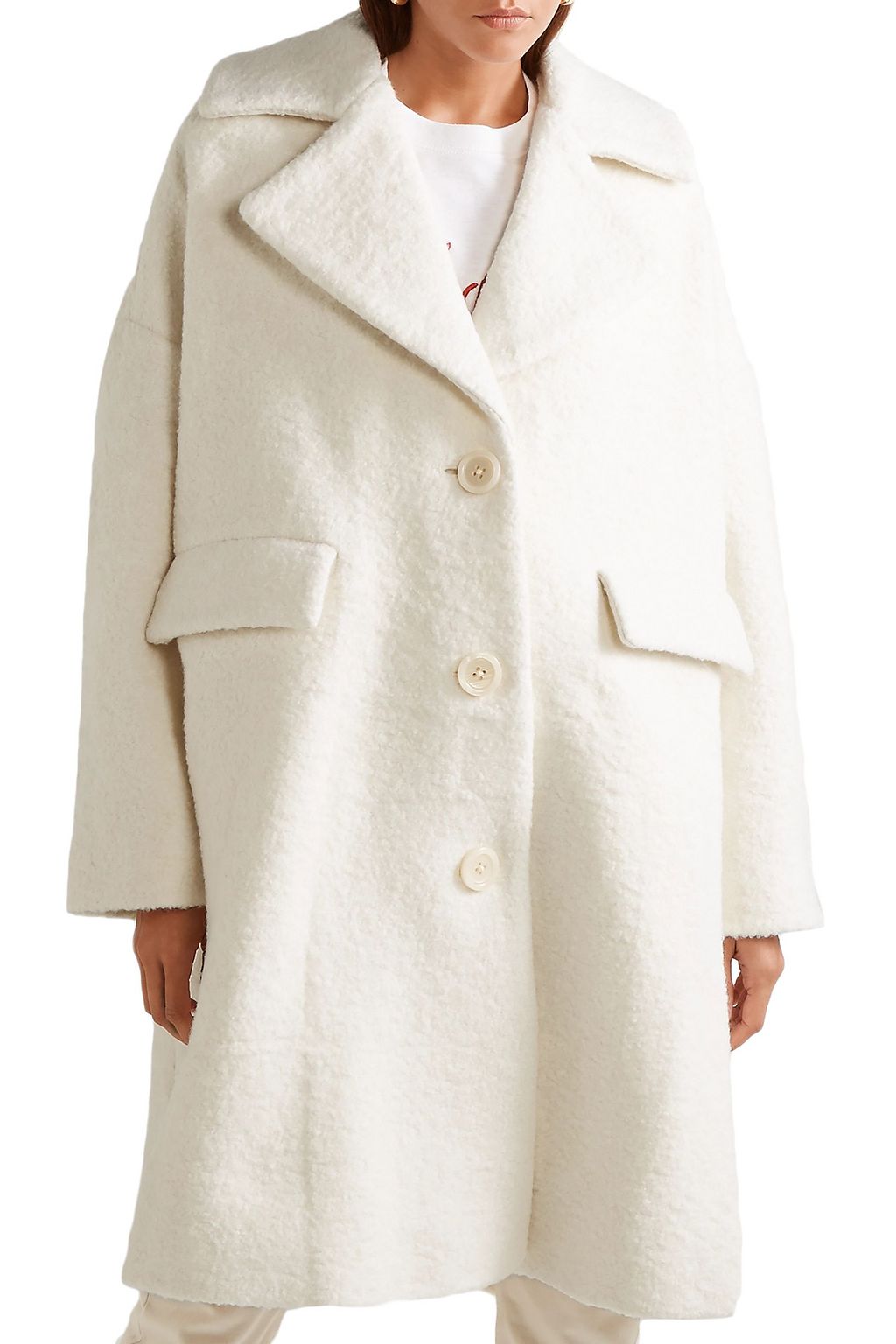 white boucle coat