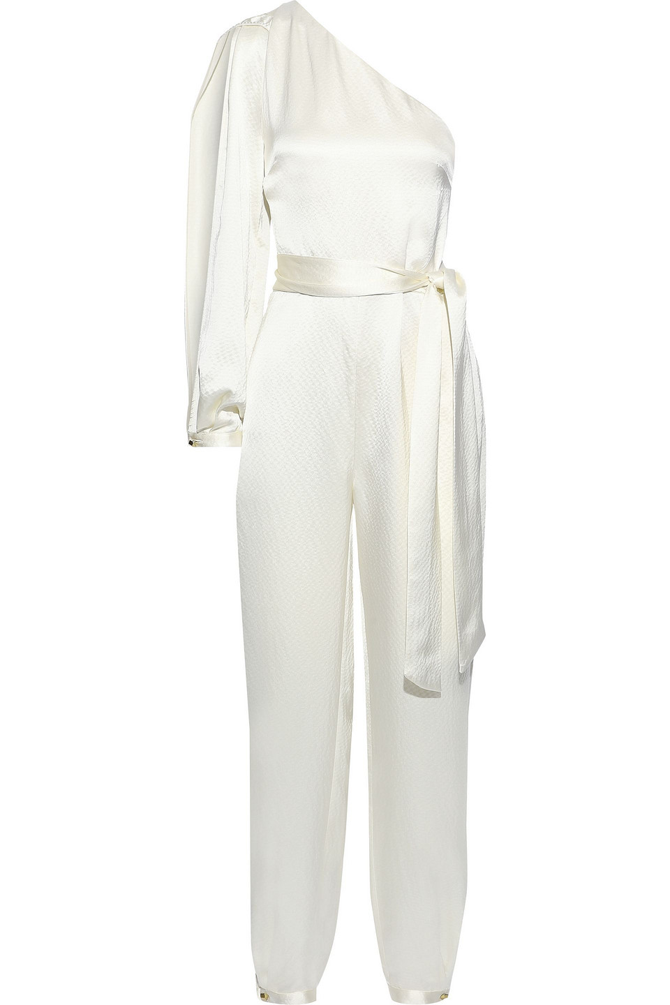 haney - emerson one-shoulder hammered silk-satin jumpsuit - neutral - us 10