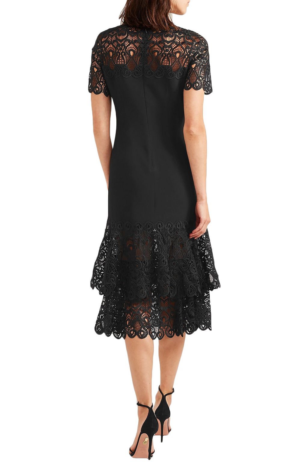 SIMKHAI Tiered macramé lace-paneled  cady midi dress