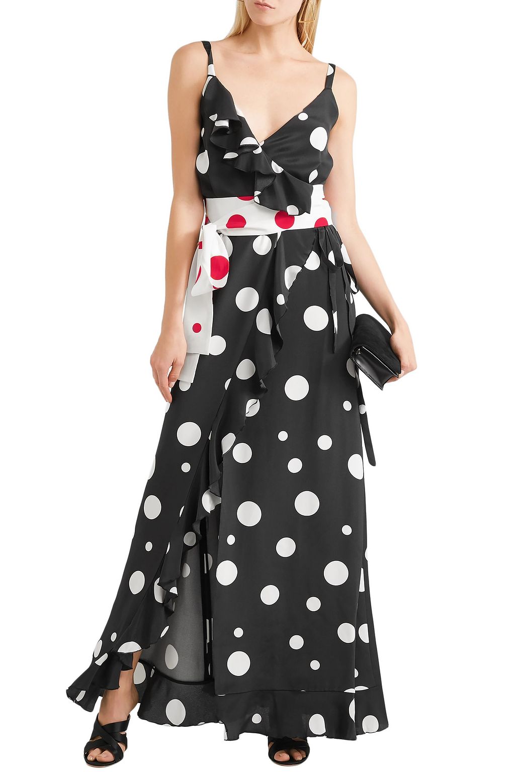 RACIL Ruffled polka-dot silk crepe de chine maxi wrap dress