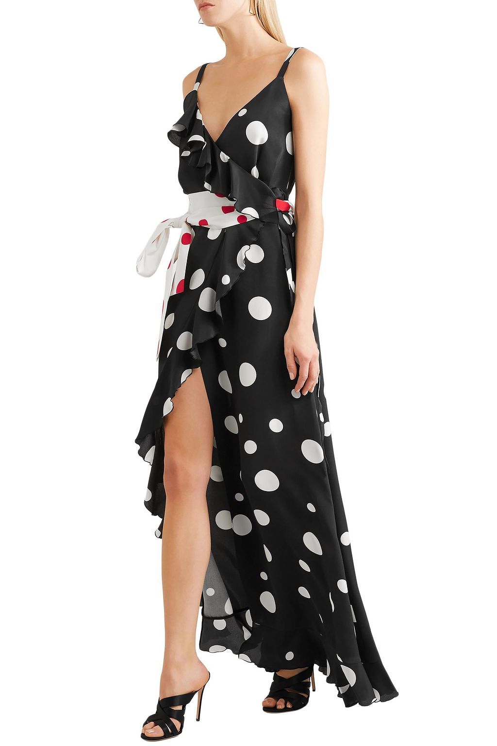 RACIL Ruffled polka-dot silk crepe de chine maxi wrap dress