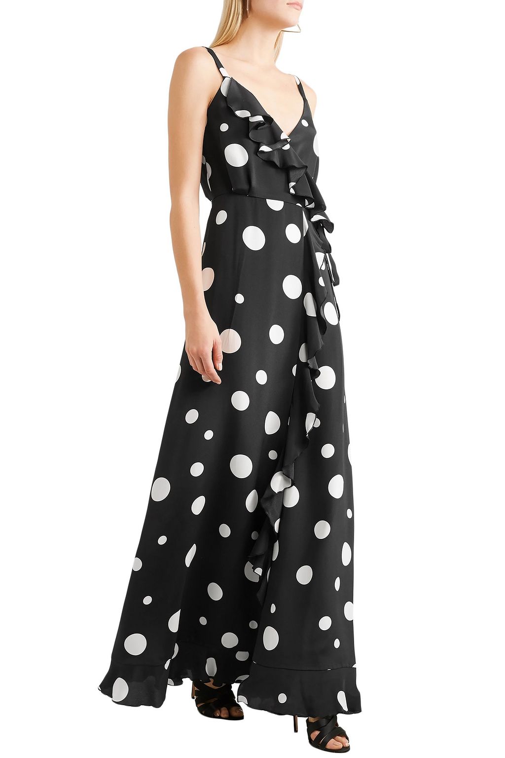 RACIL Ruffled polka-dot silk crepe de chine maxi wrap dress