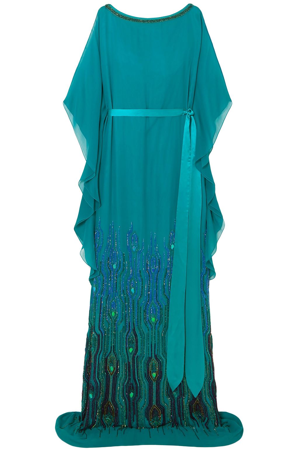 aqua embellished chiffon gown