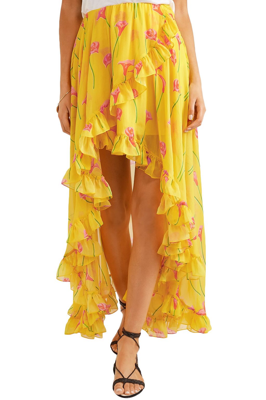 CAROLINE CONSTAS Adelle asymmetric ruffled floral-print silk-chiffon skirt