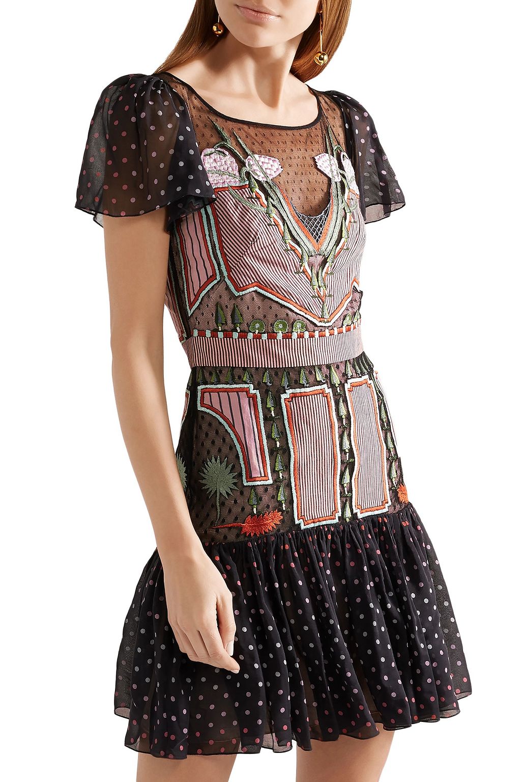 TEMPERLEY LONDON Bourgeois silk chiffon-paneled embroidered point d'esprit mini dress
