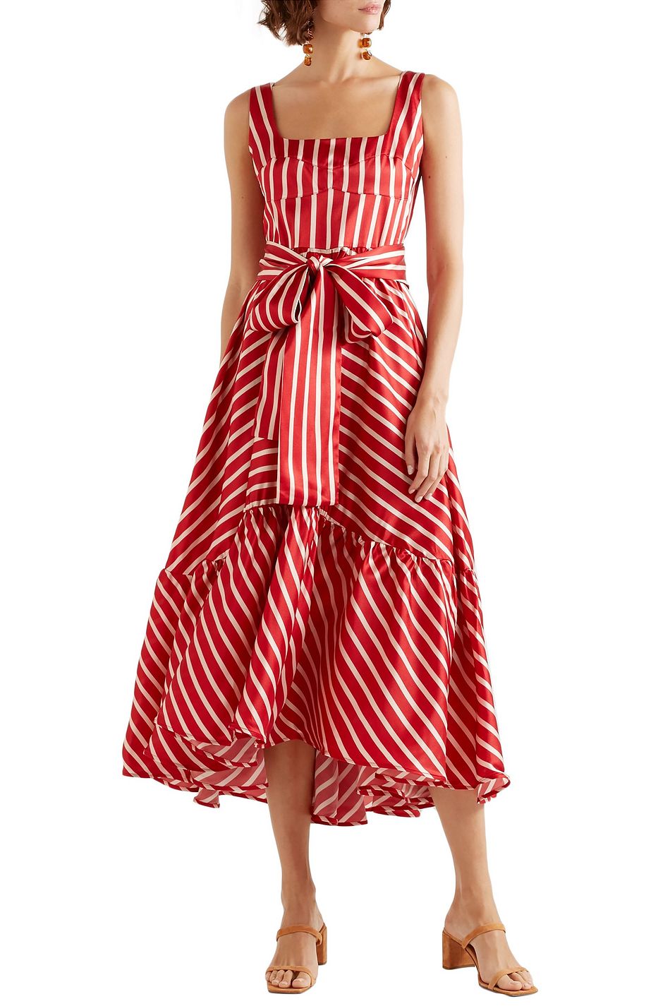 Red Samantha Striped Silk Blend Satin Midi Dress Sale Up To 70