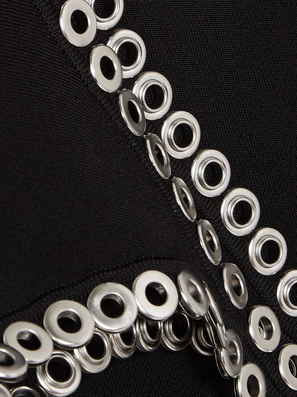 eyelet-embellished stretch-knit mini dress