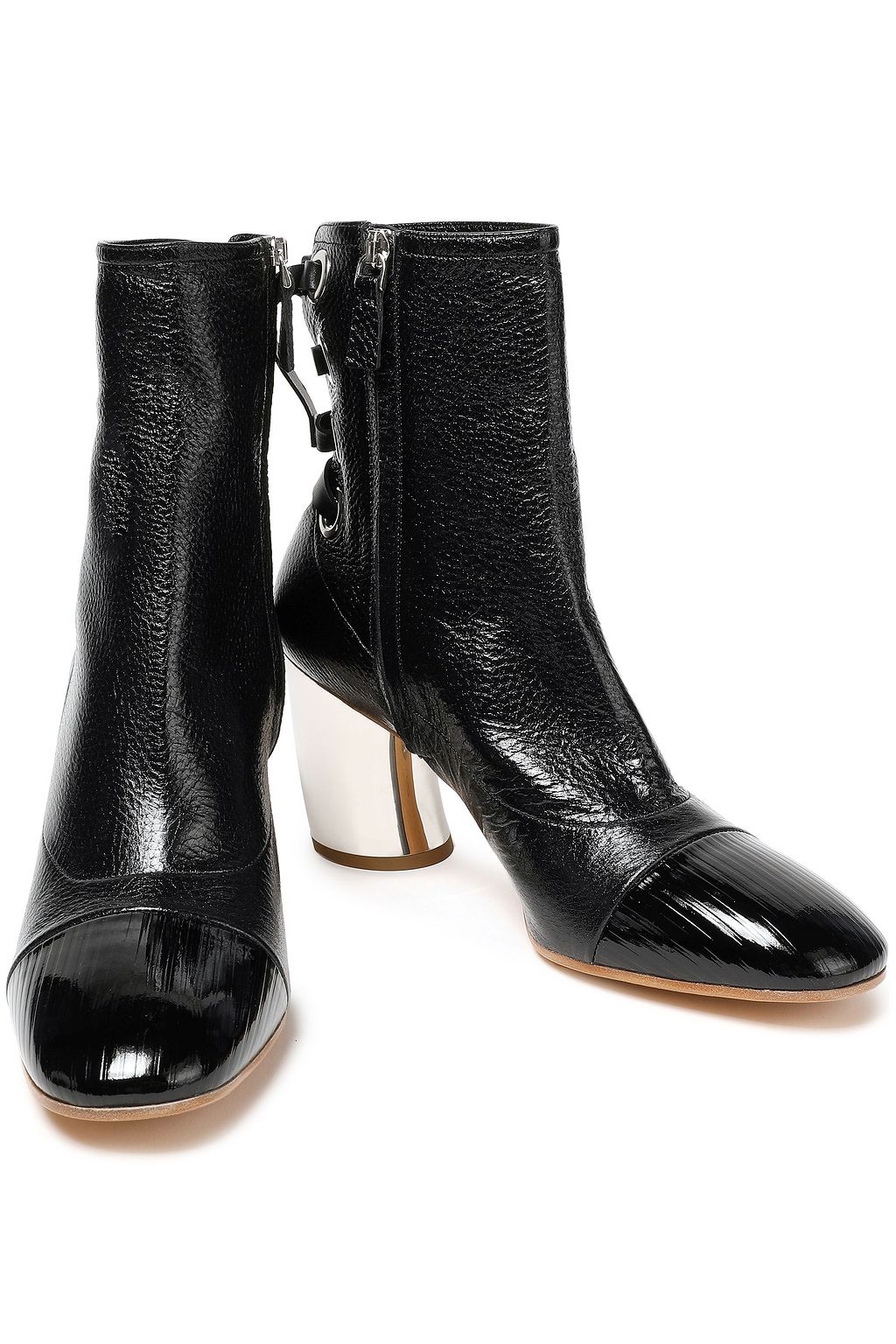 PROENZA SCHOULER Lace-up patent and textured-leather ankle boots