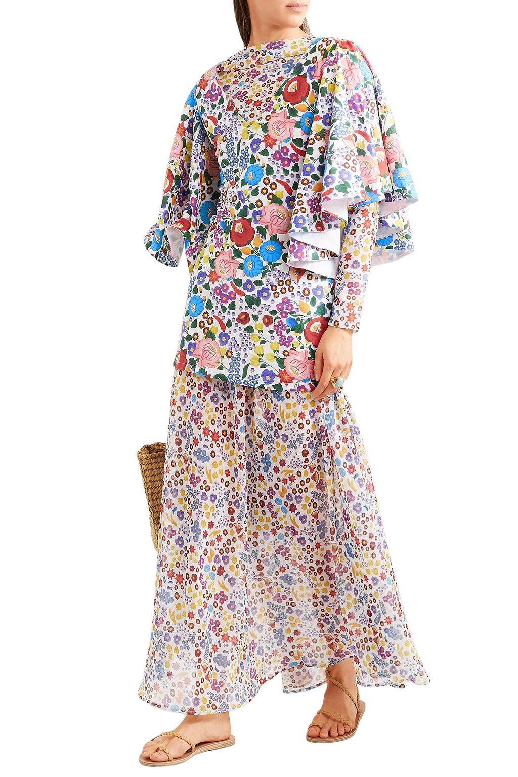 ALL THINGS MOCHI Flora layered floral-print cotton-voile and chiffon maxi dress