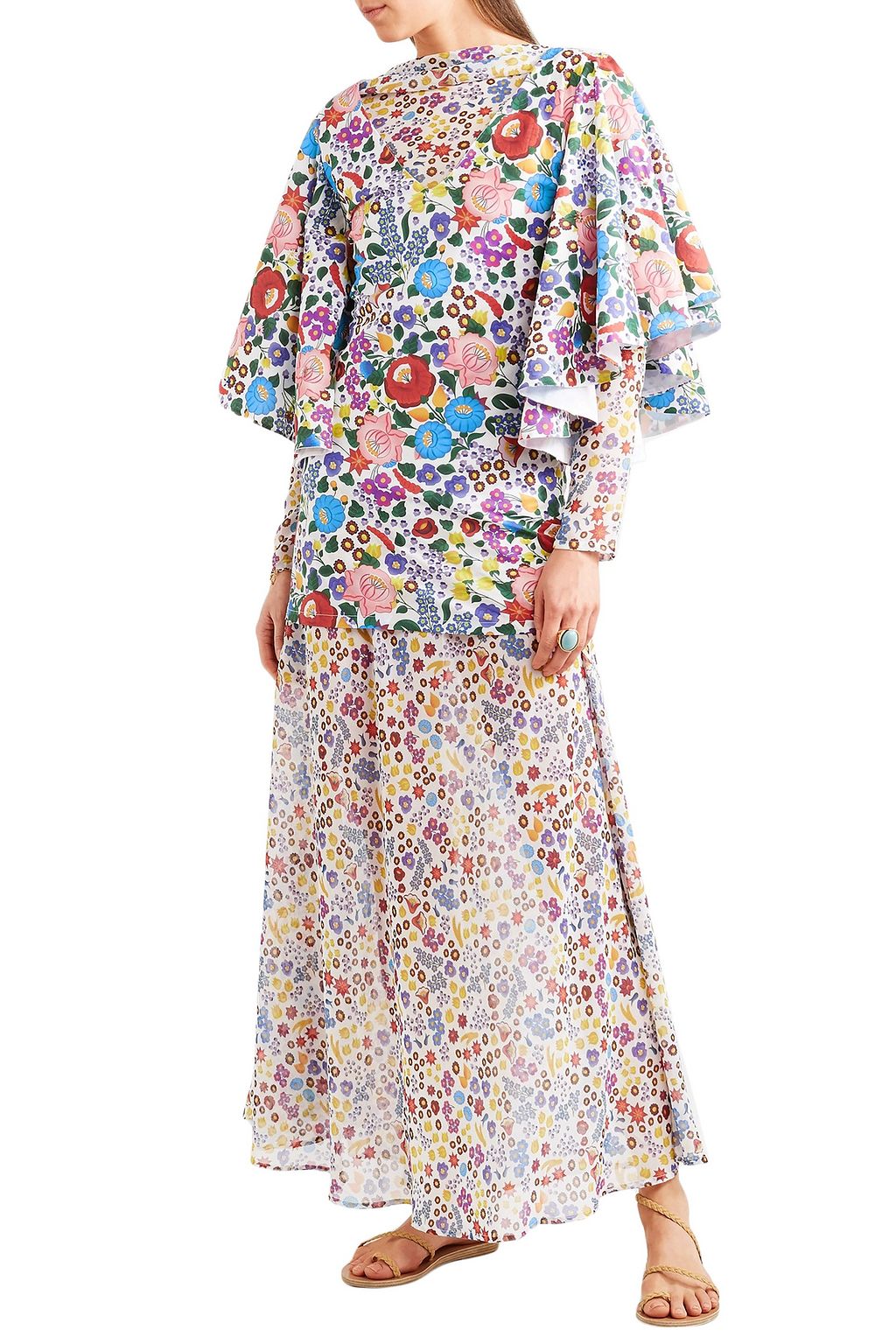 ALL THINGS MOCHI Flora layered floral-print cotton-voile and chiffon maxi dress