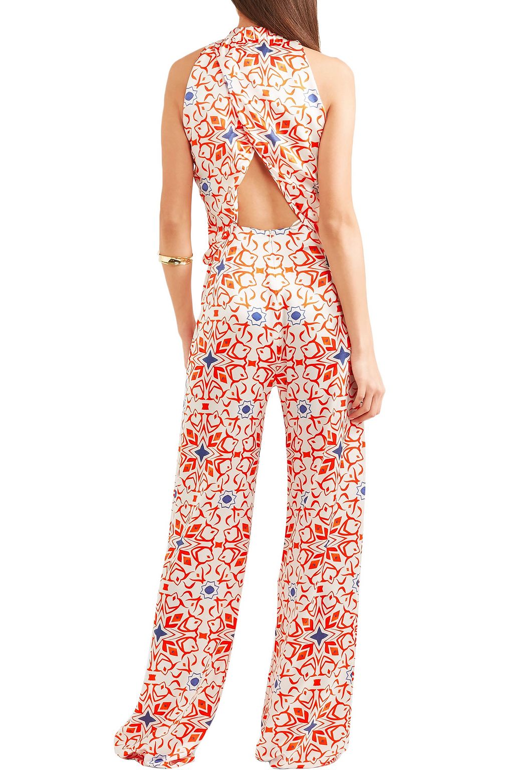 SEREN LONDON Soiree cutout printed silk-satin jumpsuit