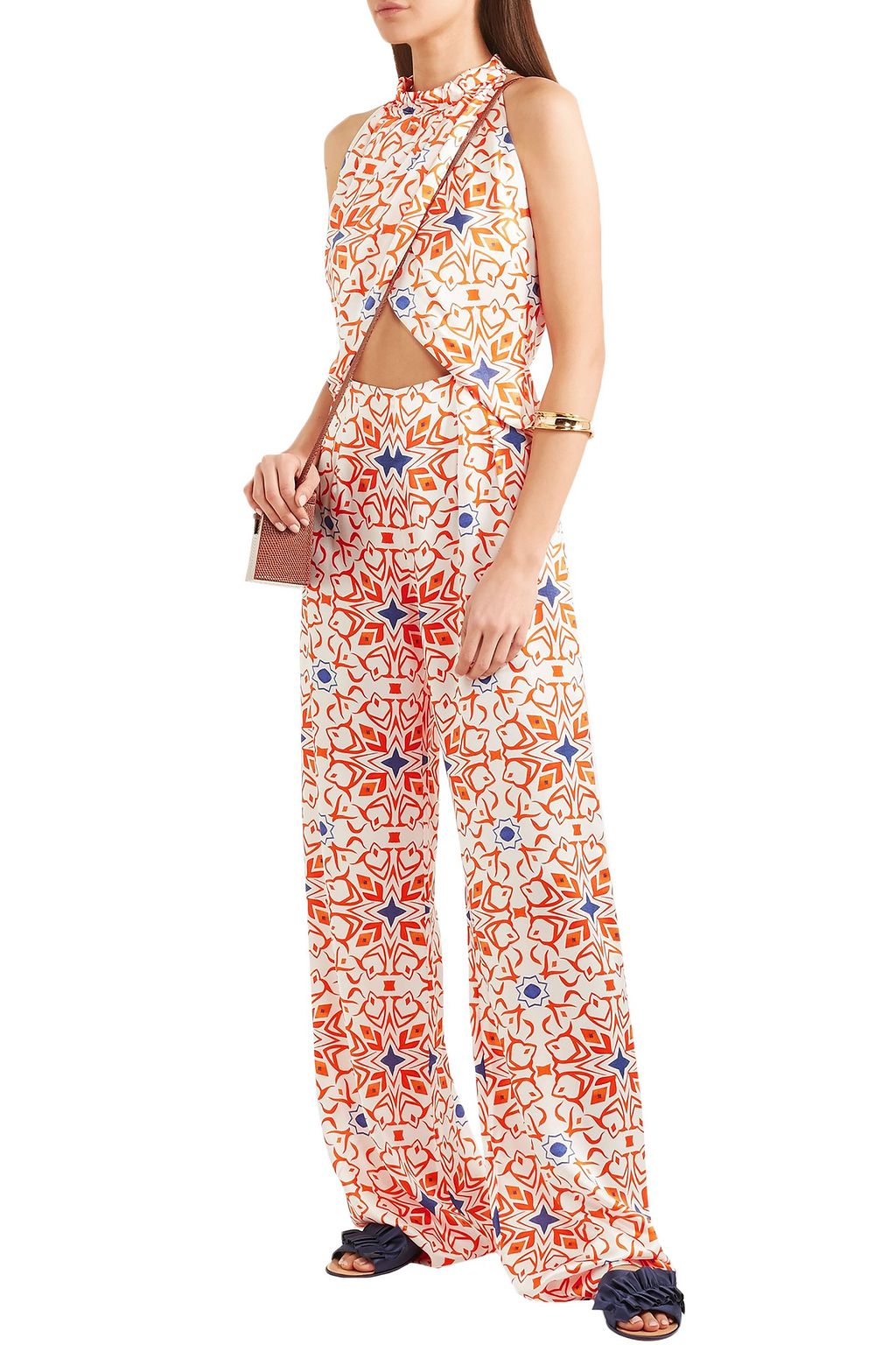 SEREN LONDON Soiree cutout printed silk-satin jumpsuit