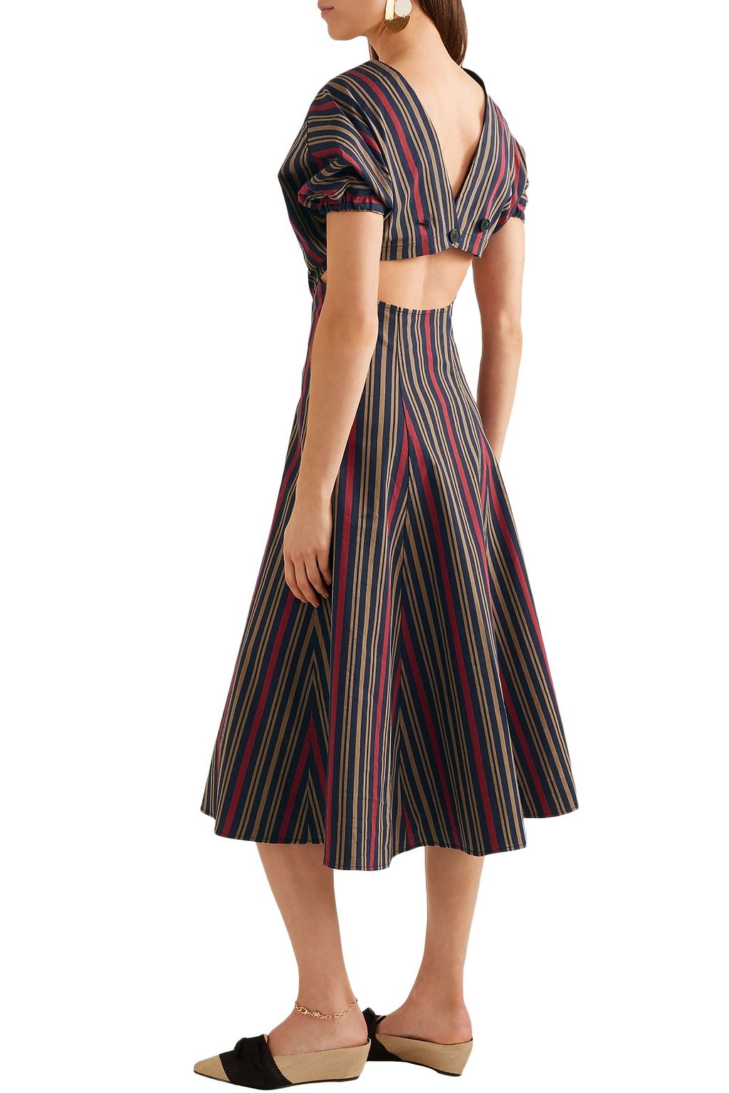 TOME Flared cutout striped cotton-blend midi dress