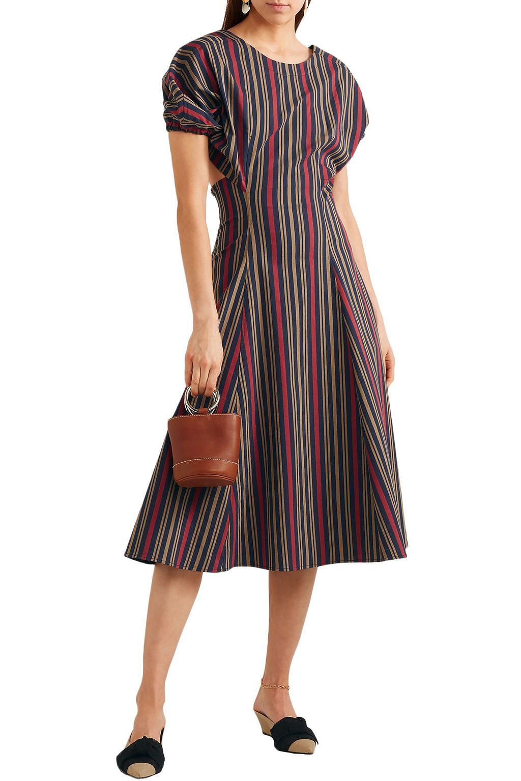 TOME Flared cutout striped cotton-blend midi dress