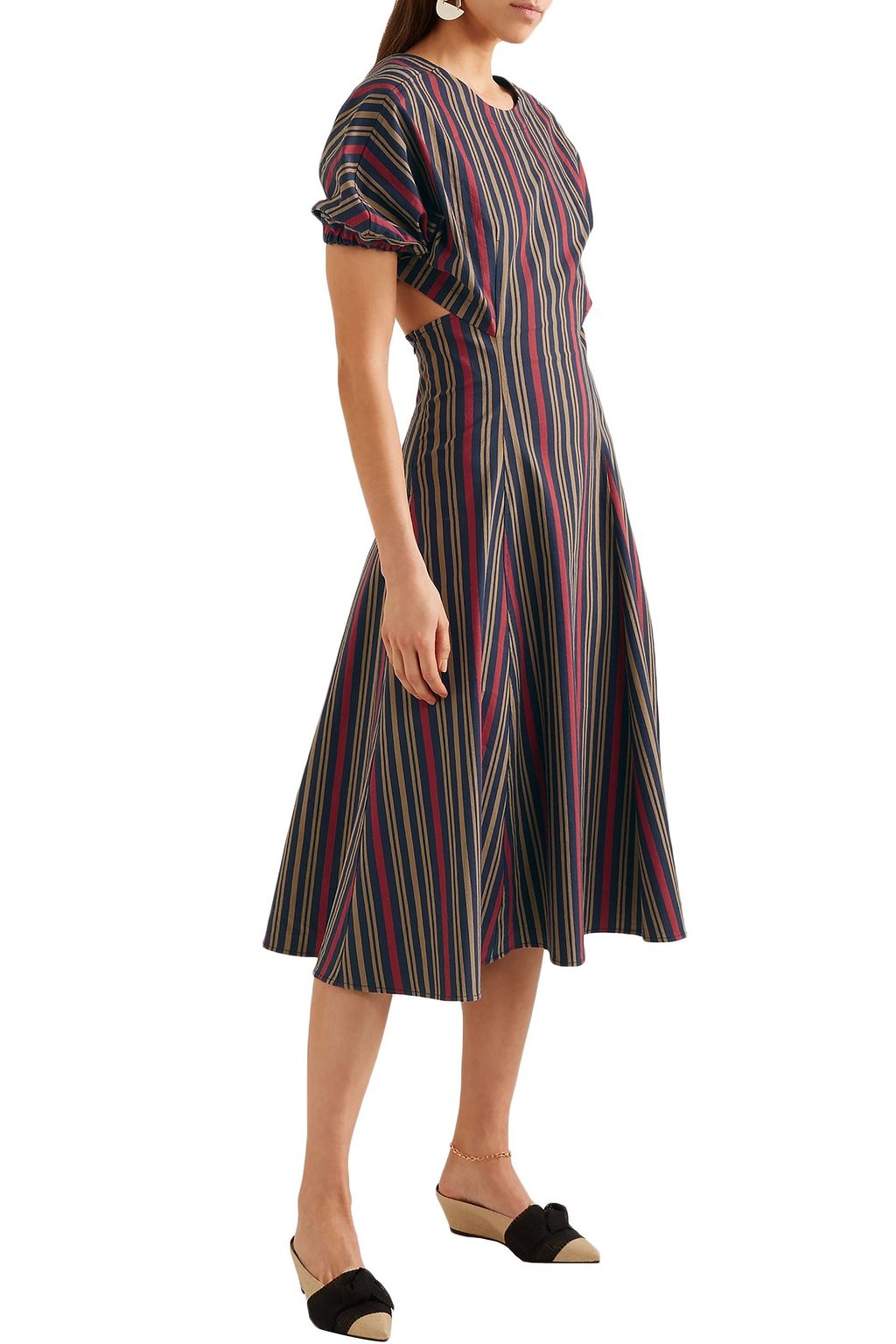 TOME Flared cutout striped cotton-blend midi dress