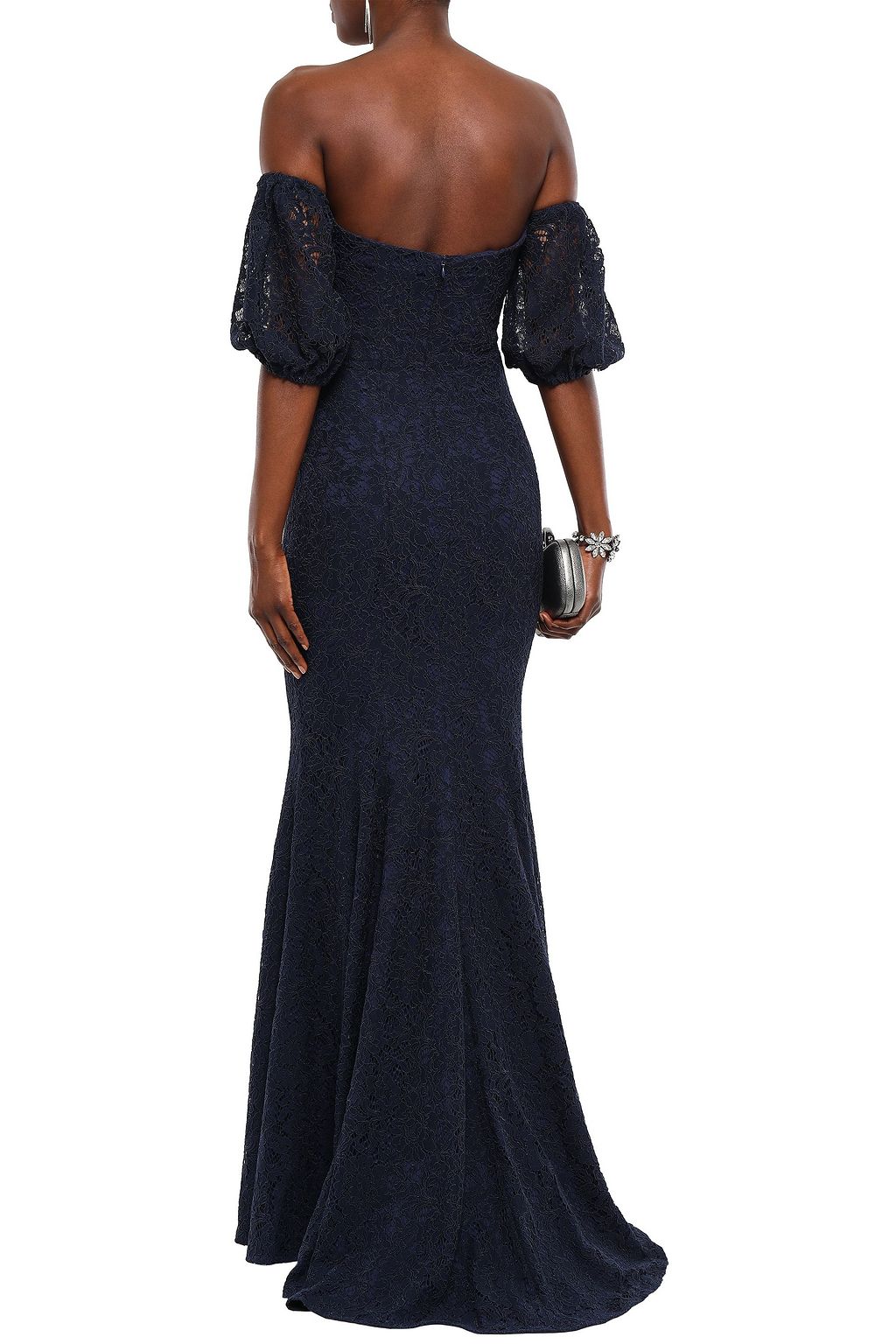 ZAC ZAC POSEN オフショルダー コードレースパネル ストレッチクレープ ロングドレス