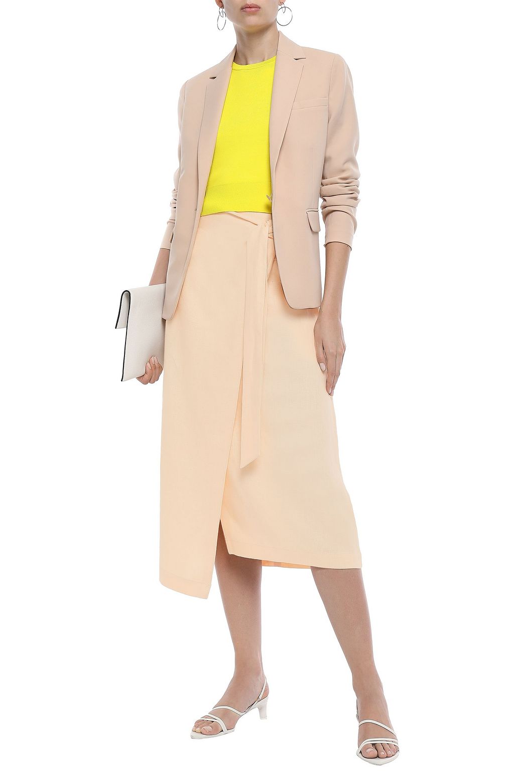 TIBI Asymmetric linen midi wrap skirt