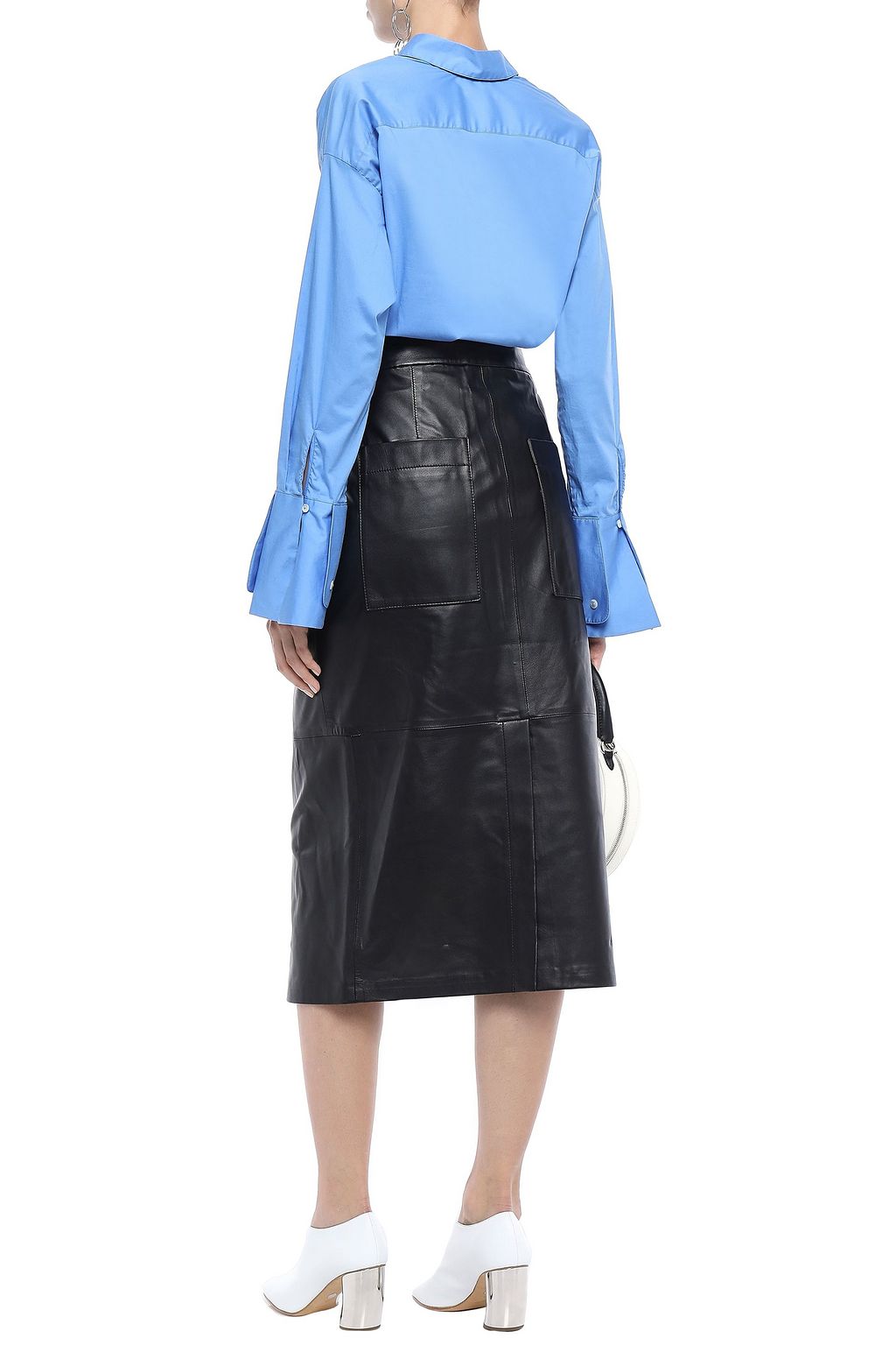 TIBI Leather midi skirt