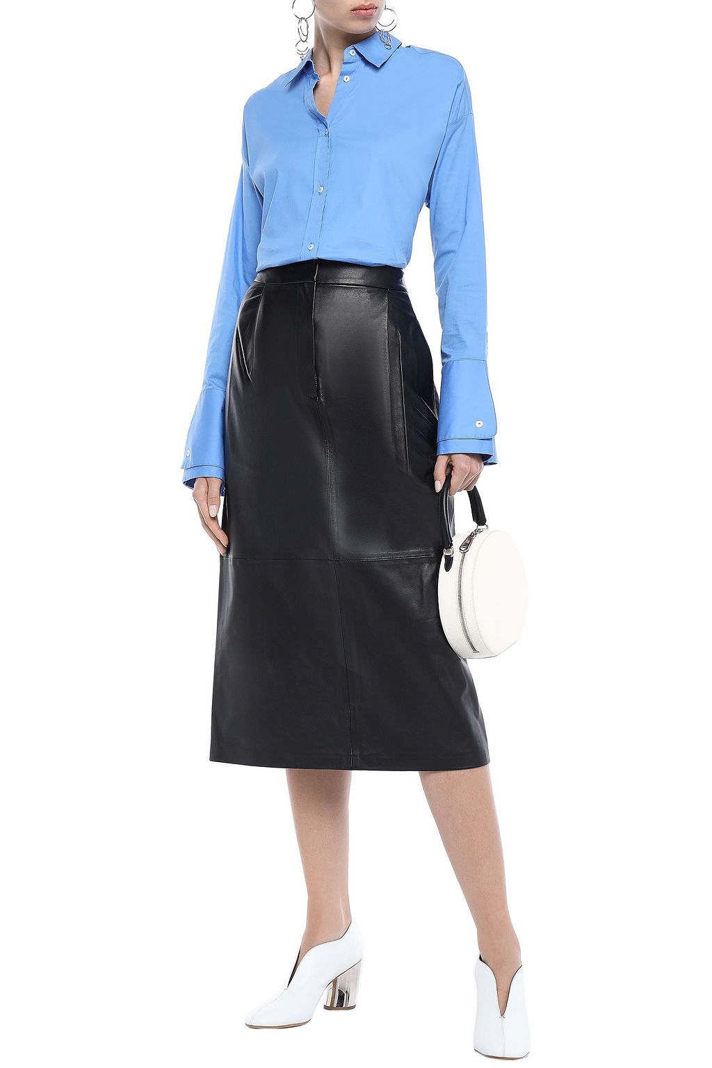 TIBI Leather midi skirt