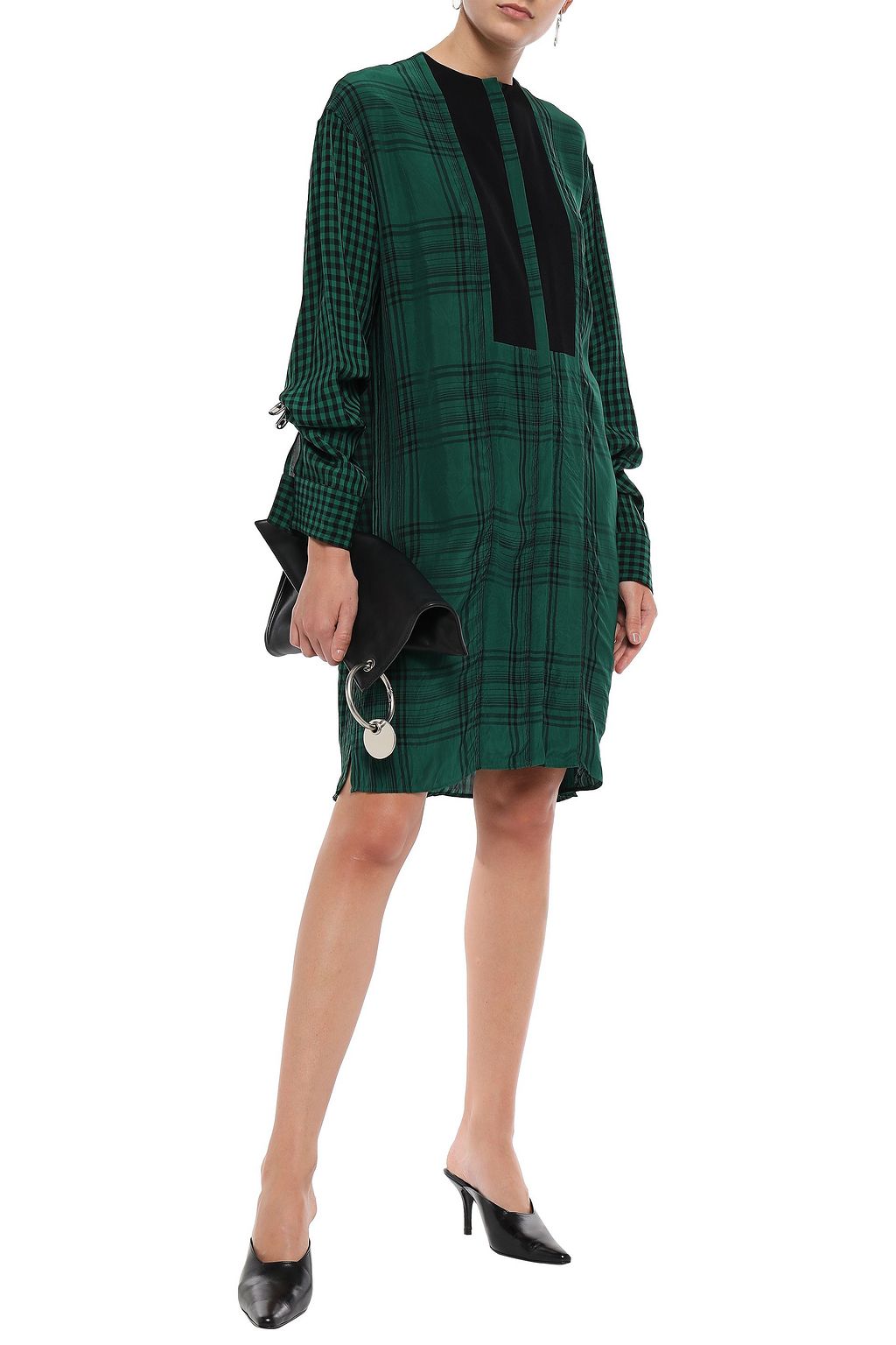 HAIDER ACKERMANN Checked crepe-paneled twill shirt dress
