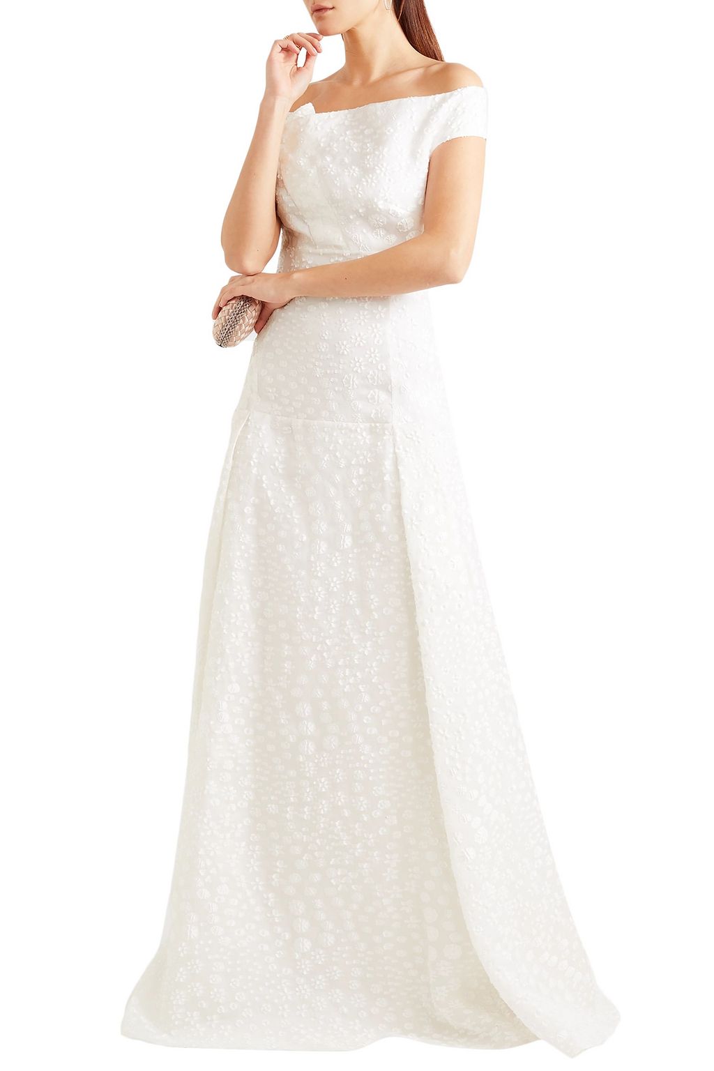 ROLAND MOURET Gildin off-the-shoulder pleated fil coupé organza gown