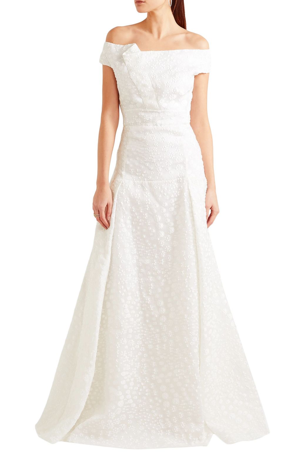 ROLAND MOURET Gildin off-the-shoulder pleated fil coupé organza gown