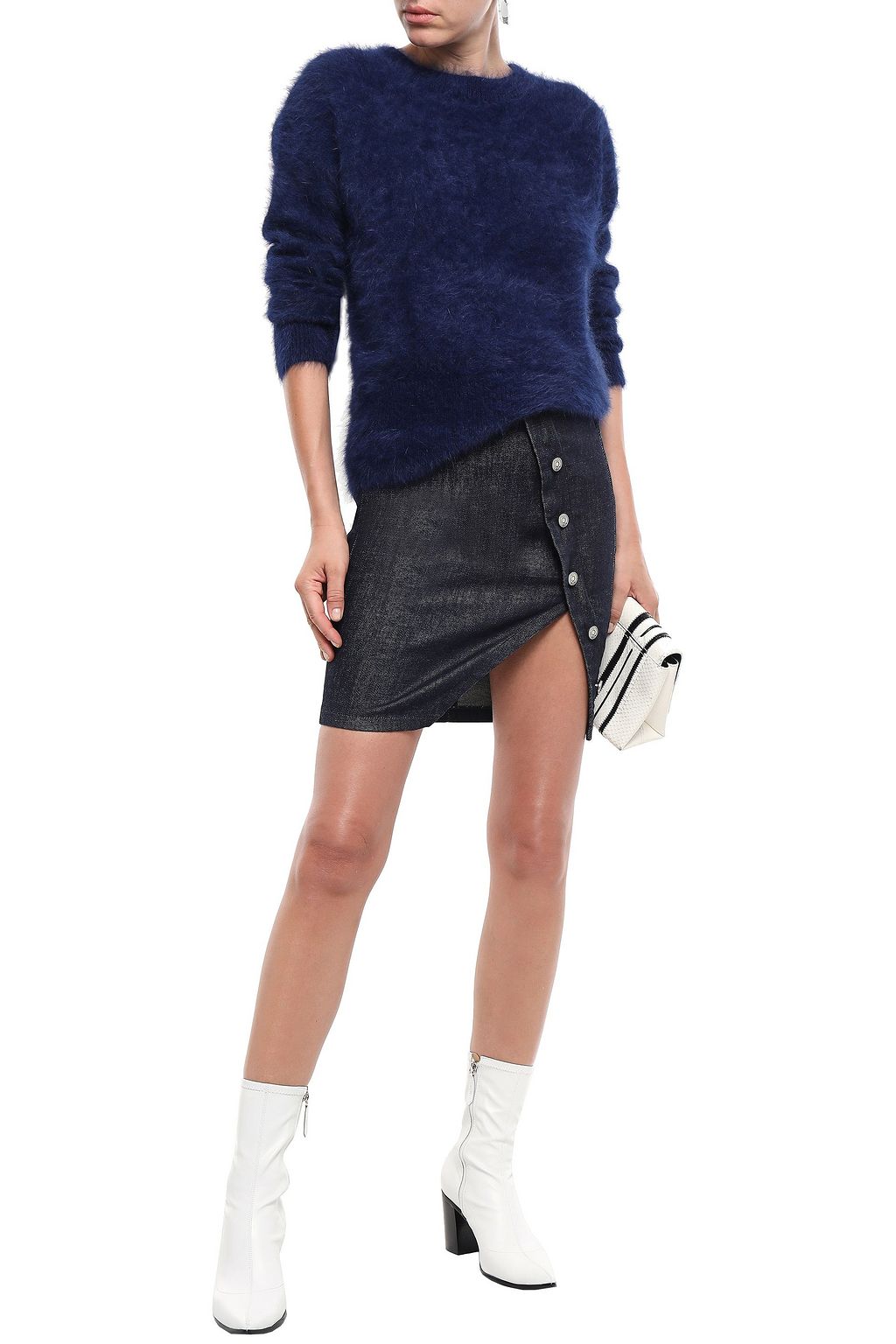 RTA Jolene asymmetric button-detailed denim mini skirt
