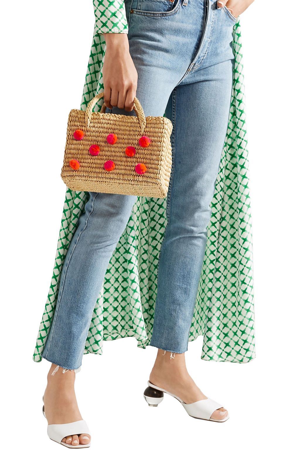 NANNACAY Baby Maldives pompom-embellished raffia tote