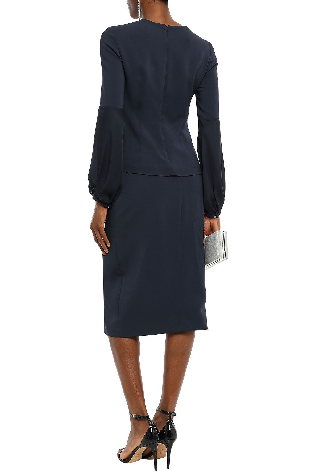 CUSHNIE Chiffon-paneled stretch-crepe blouse