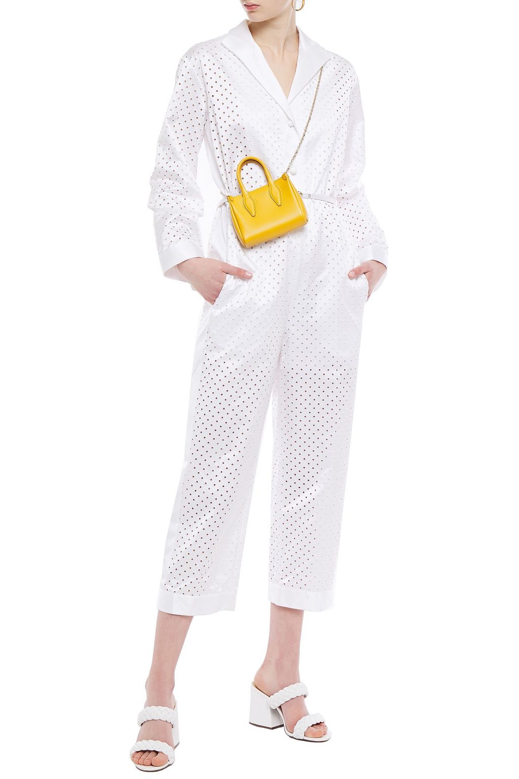 PUCCI Belted perforated cotton-blend sateen jumpsuit