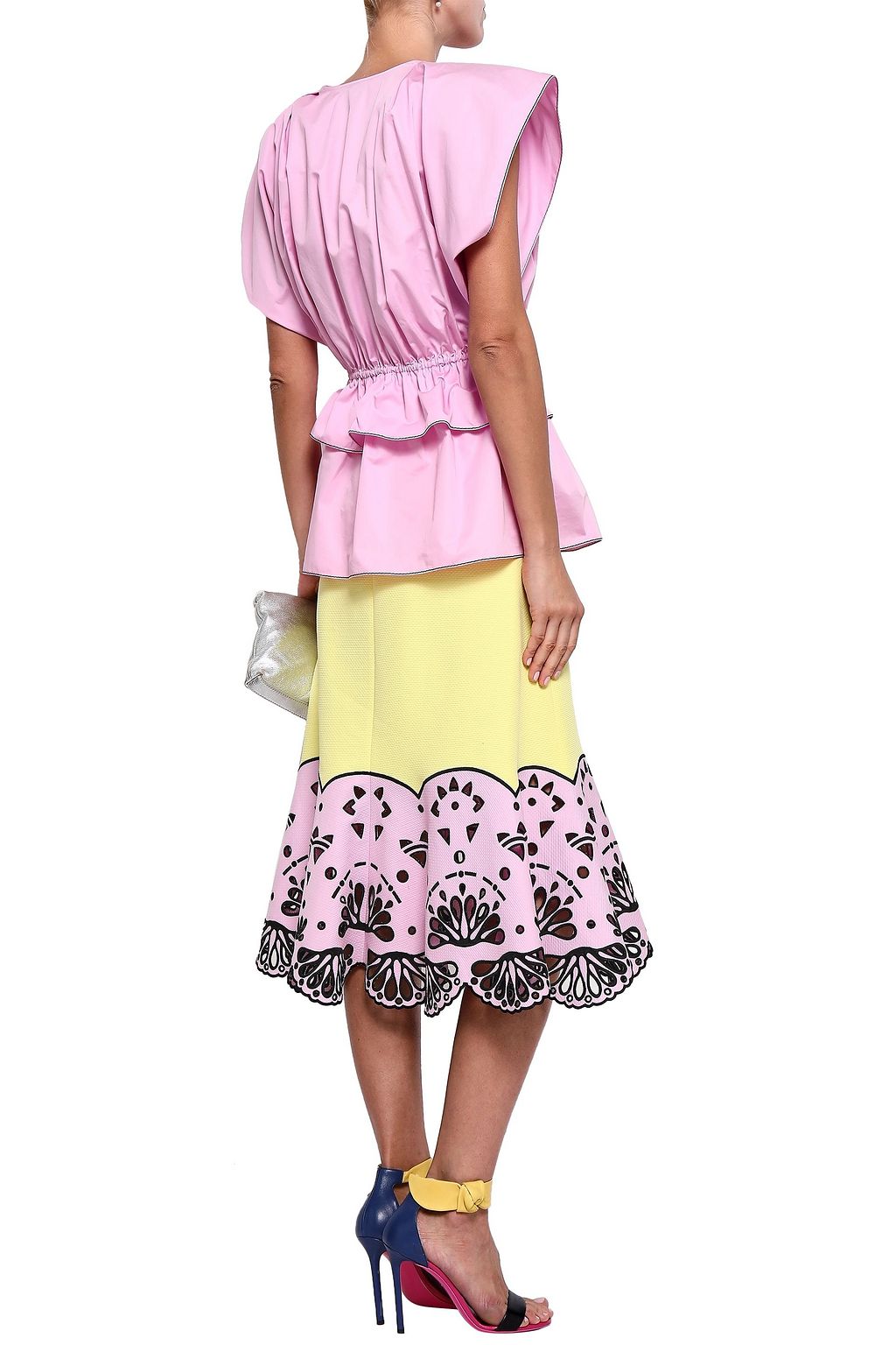 PUCCI Two-tone broderie anglaise cotton-piqué midi skirt