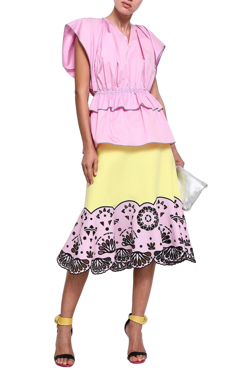 PUCCI Two-tone broderie anglaise cotton-piqué midi skirt