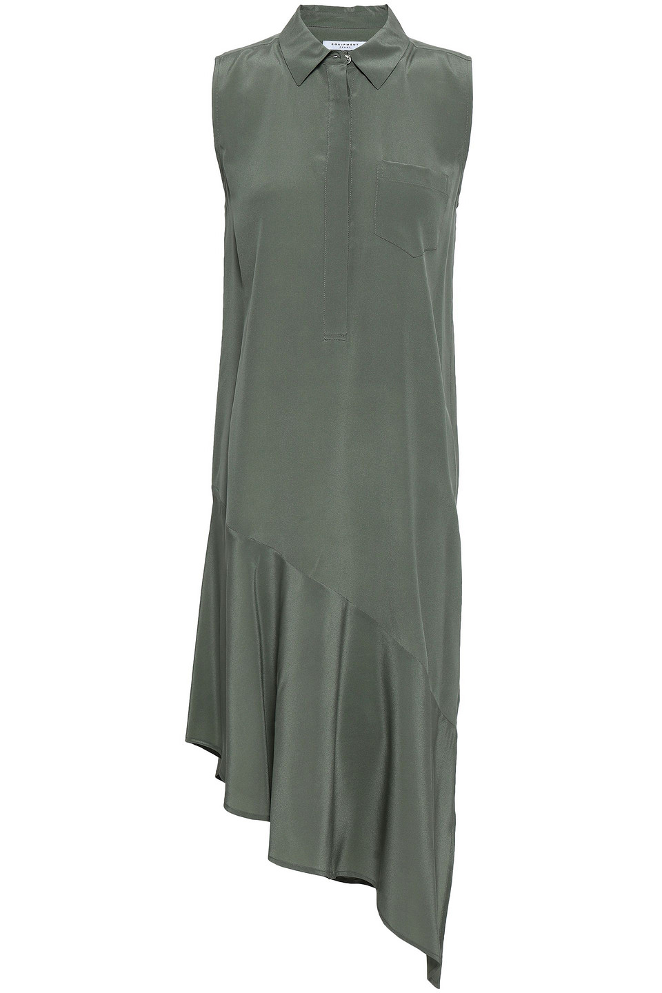 equipment - tira asymmetric washed-silk shirt dress - green - xs