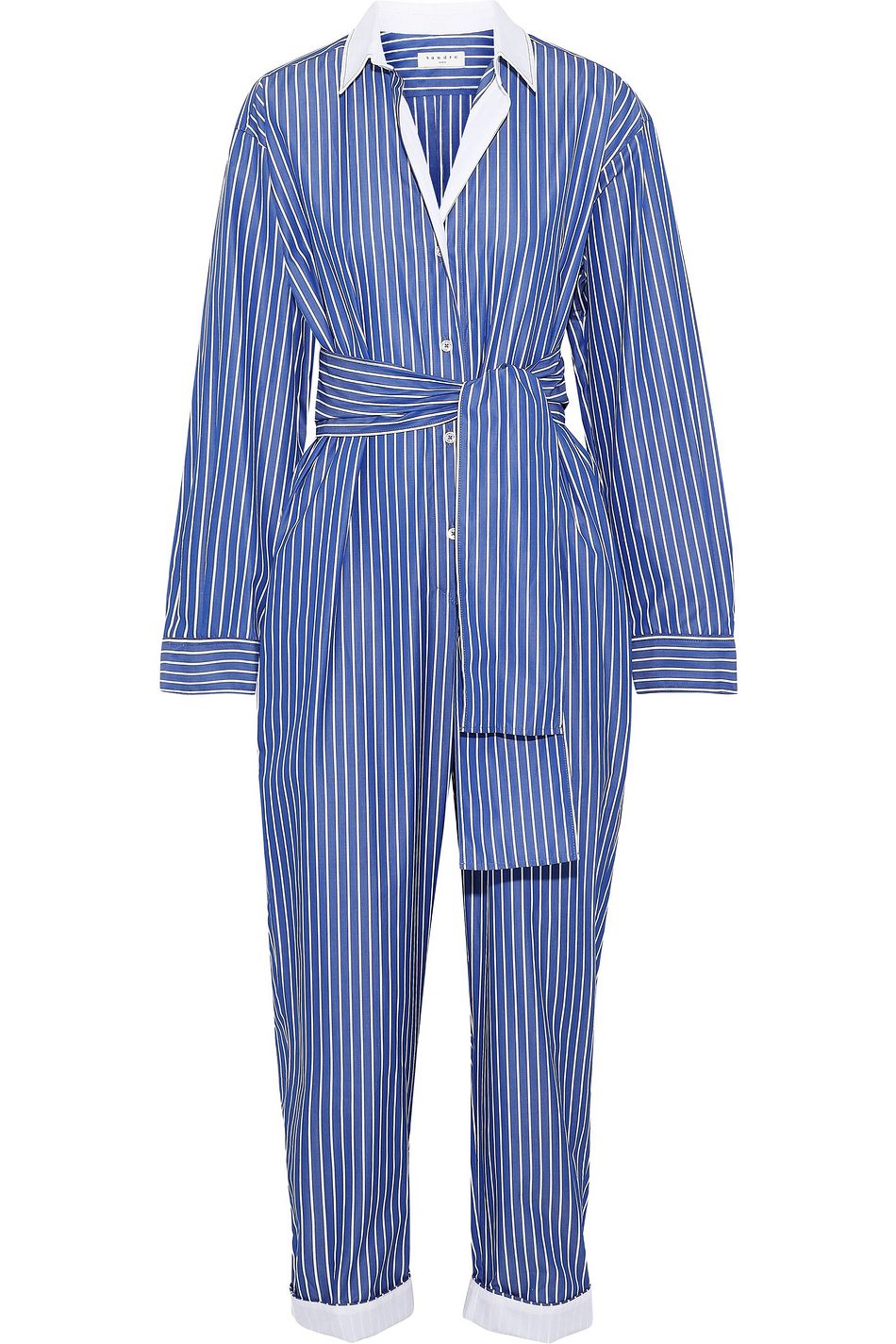 tie front striped jumpsuit