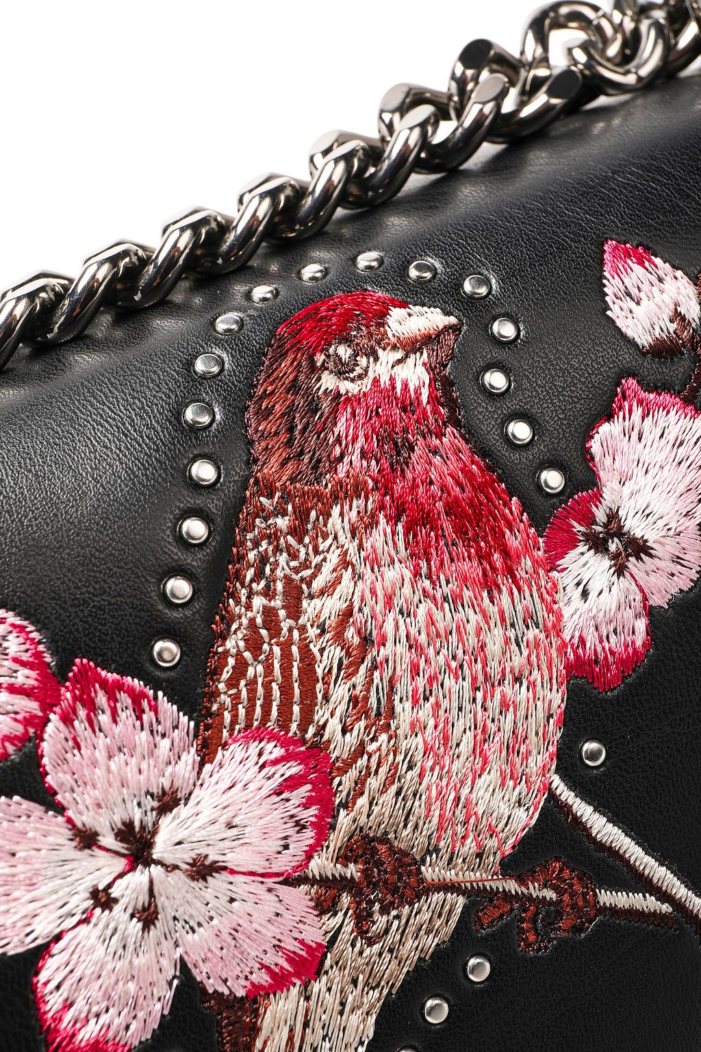 STELLA MCCARTNEY Studded embroidered faux leather shoulder bag