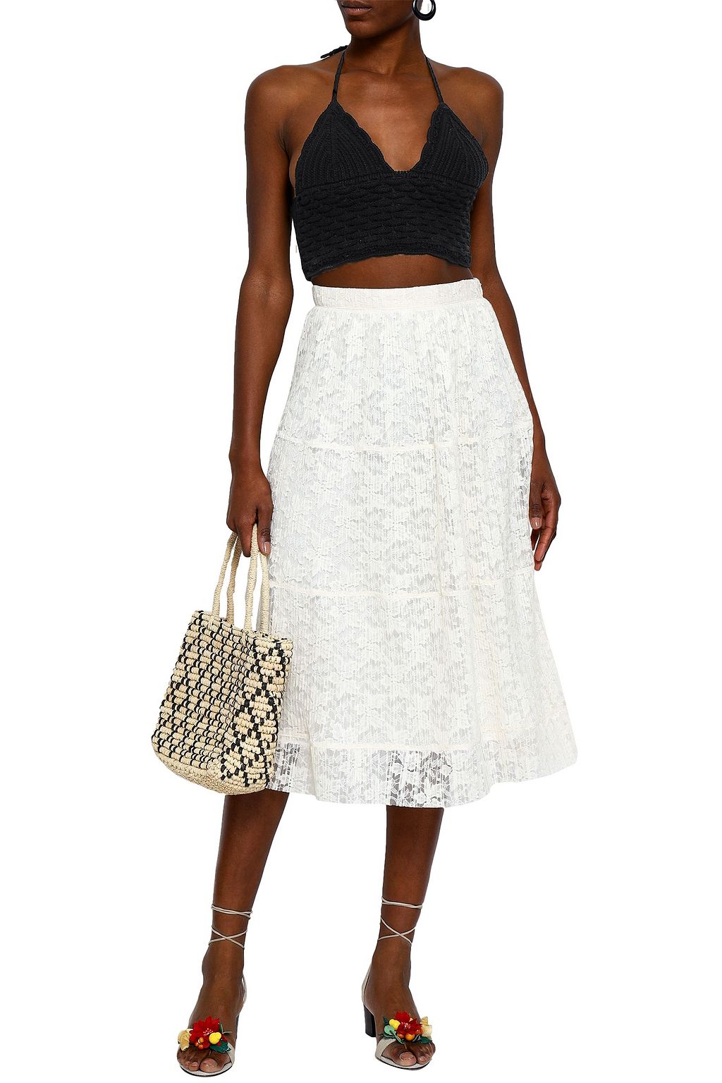 REDVALENTINO Cropped crocheted cotton halterneck top