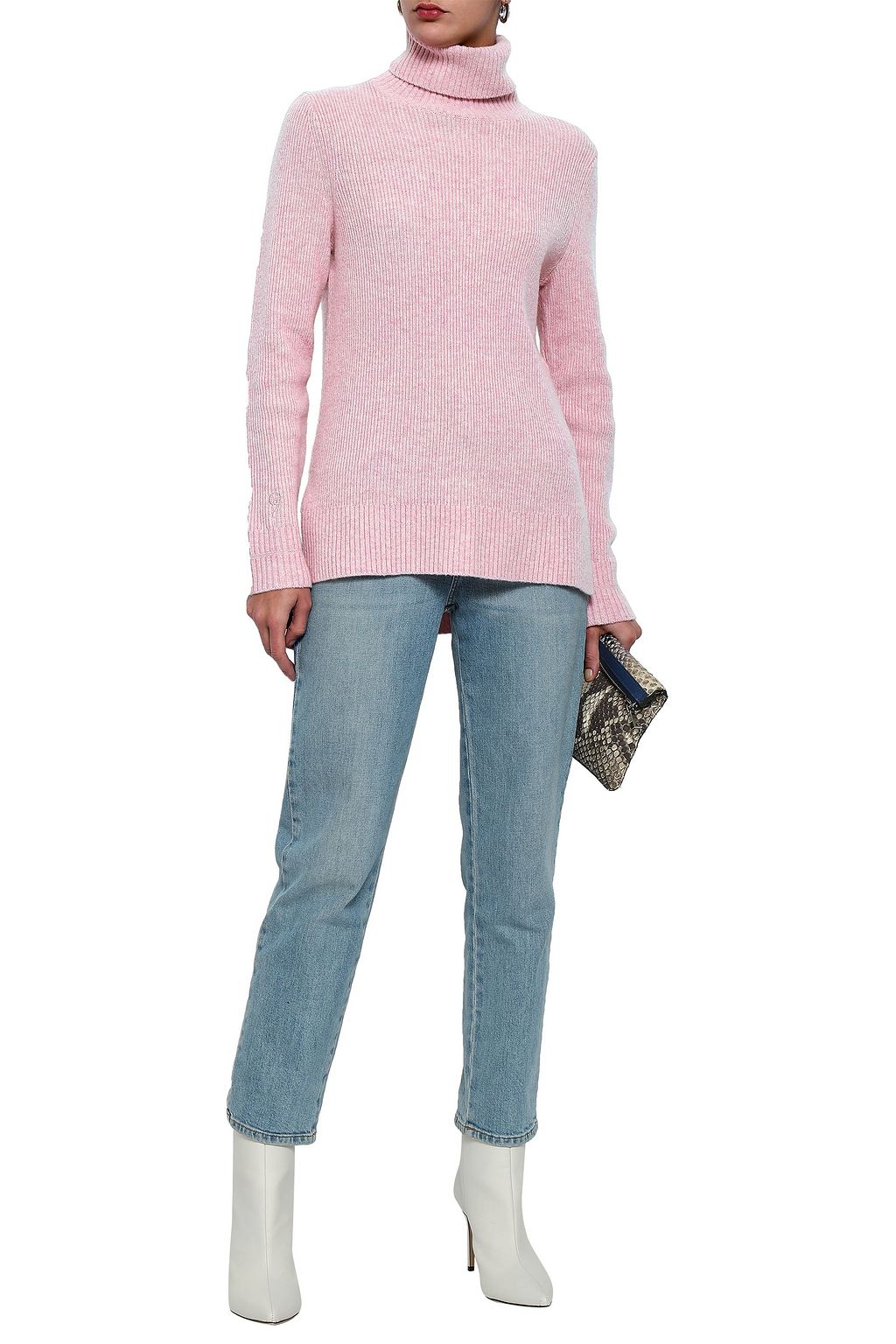GANNI Mercer mélange ribbed merino wool-blend turtleneck sweater