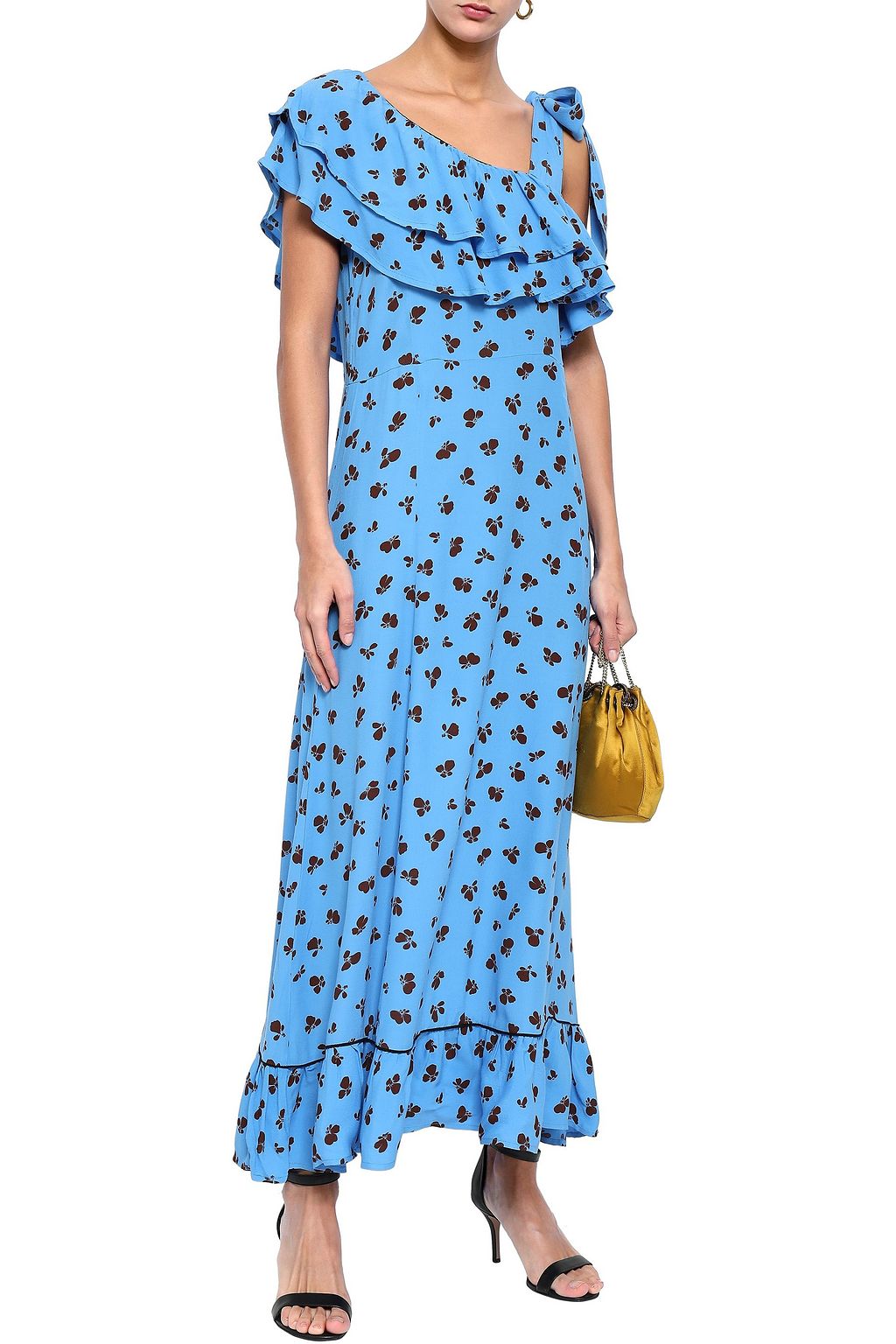 GANNI Roseburg one-shoulder floral-print washed-crepe maxi dress