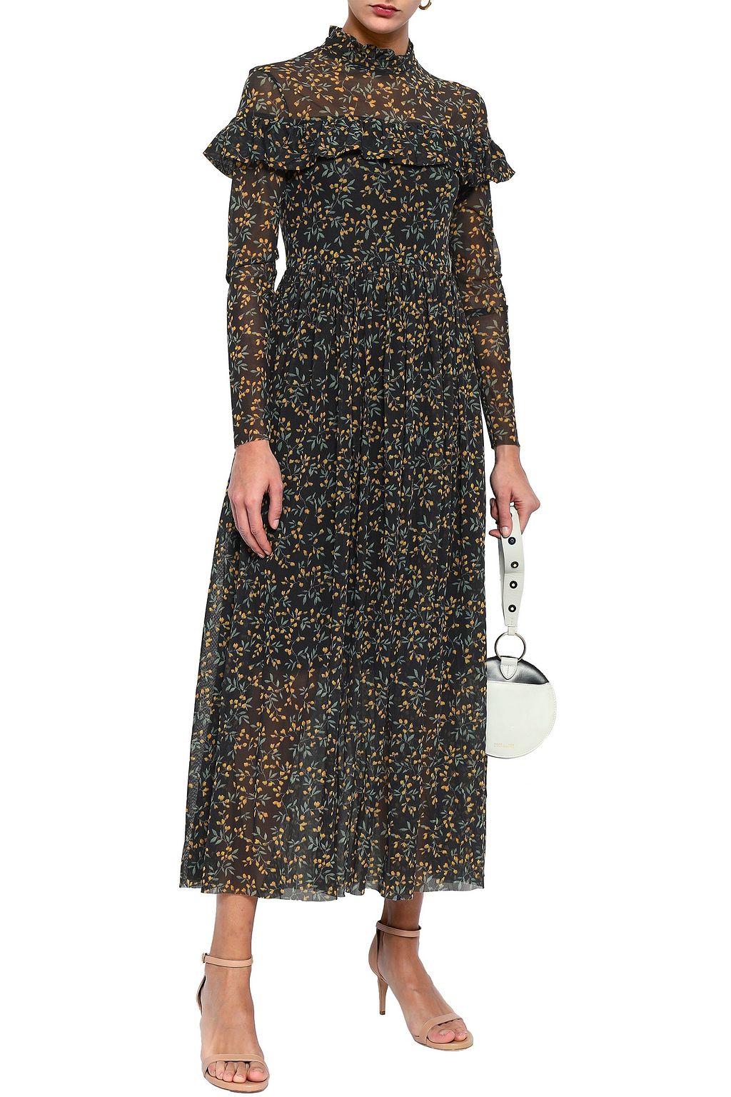 ganni printed mesh maxi dress