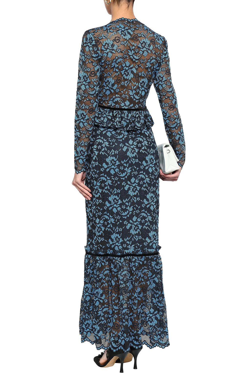 GANNI Flynn velvet-trimmed lace maxi dress