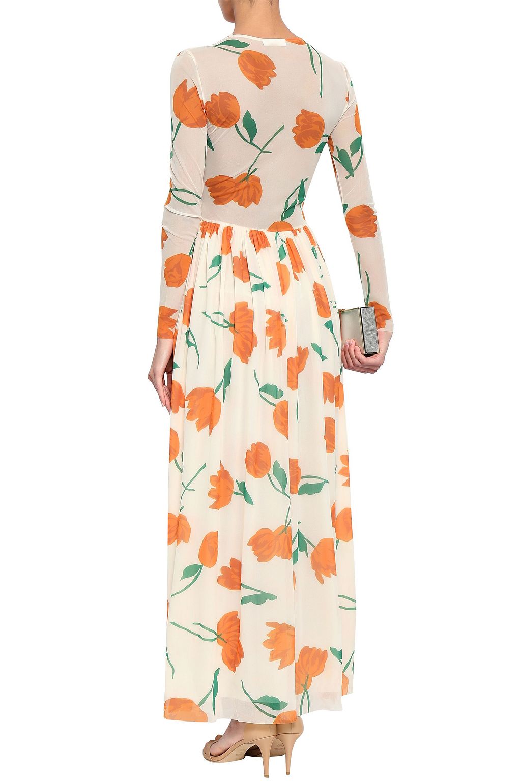 GANNI Tilden crossover floral-print mesh maxi dress