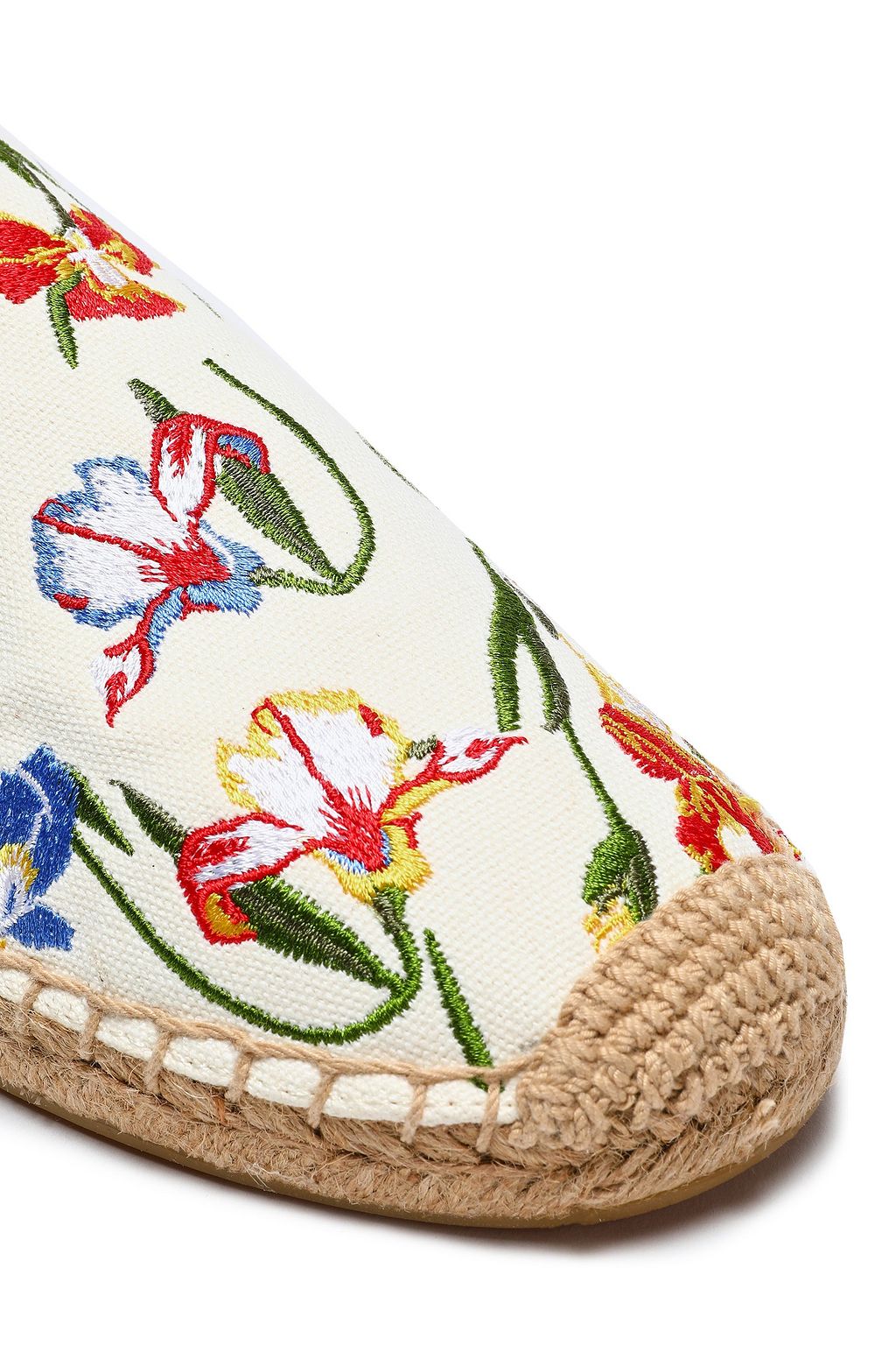 TORY BURCH Embroidered canvas espadrille slippers