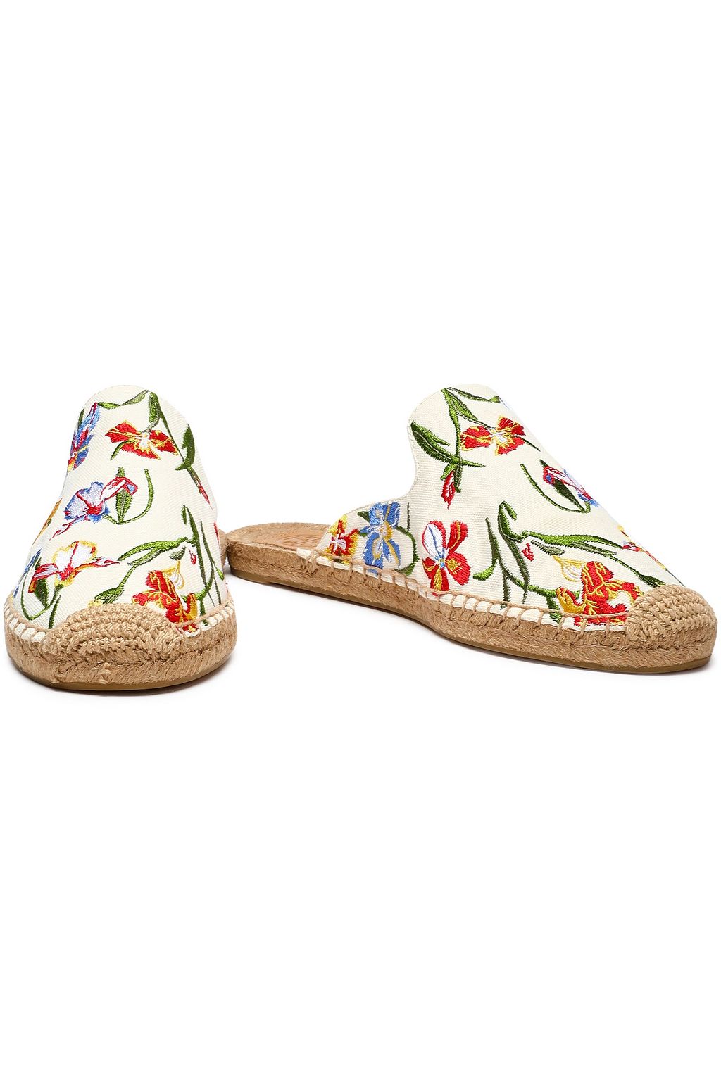 TORY BURCH Embroidered canvas espadrille slippers