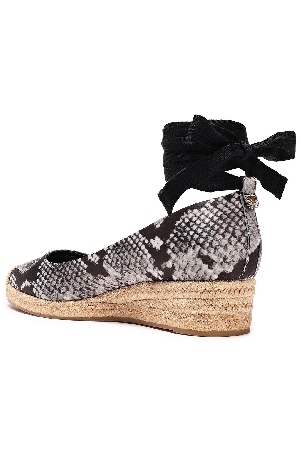 TORY BURCH Snake-print satin wedge espadrilles