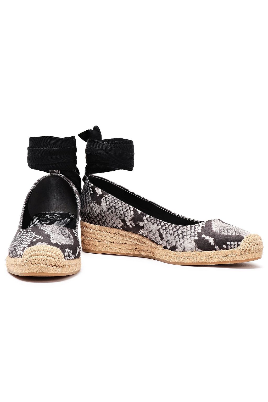 TORY BURCH Snake-print satin wedge espadrilles