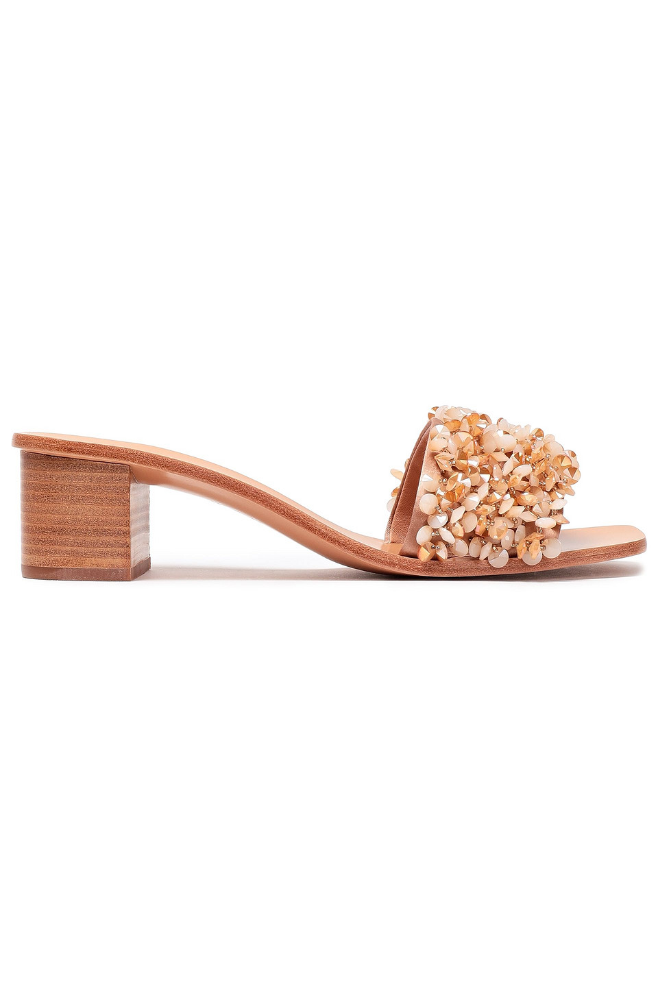 Tory Burch Appliquéd Satin Mules In Neutrals